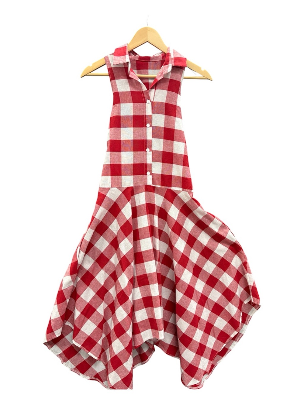 Red and White Gingham Button-Up Fit & Flare Dress
